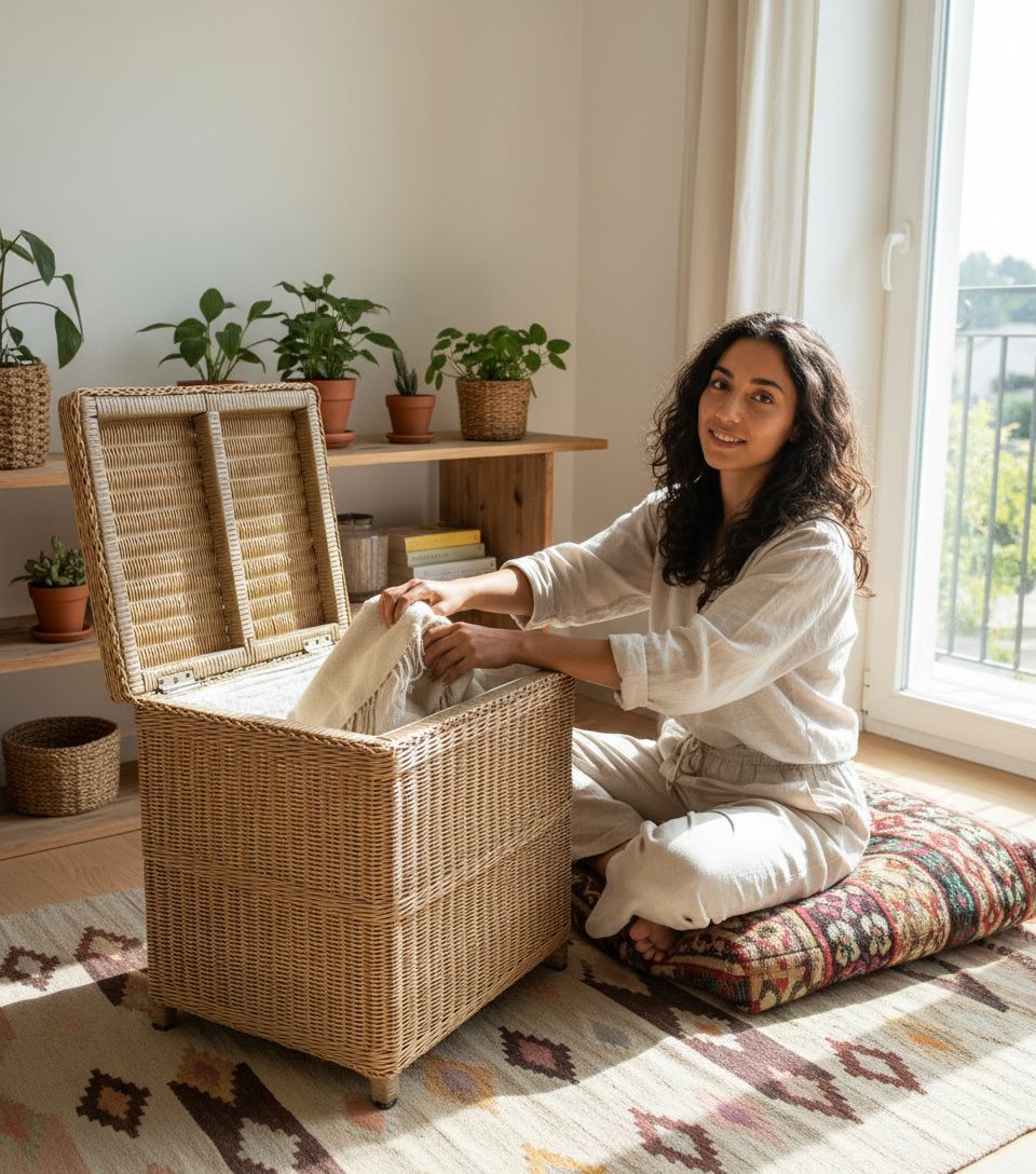 coffre rotin synthétique élégant pour un rangement stylé 50x42x50