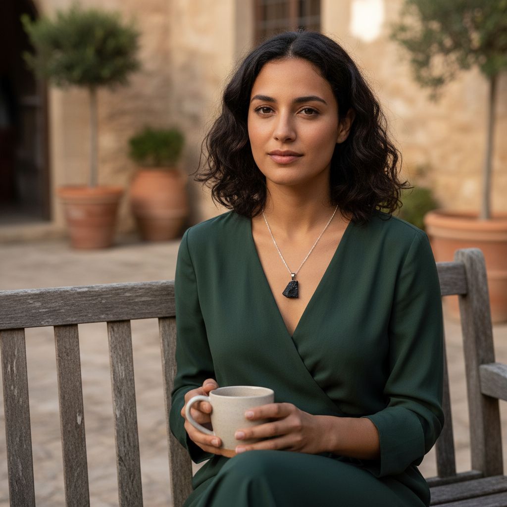 collier argent 925 élégant avec pendentif tourmaline noire naturelle