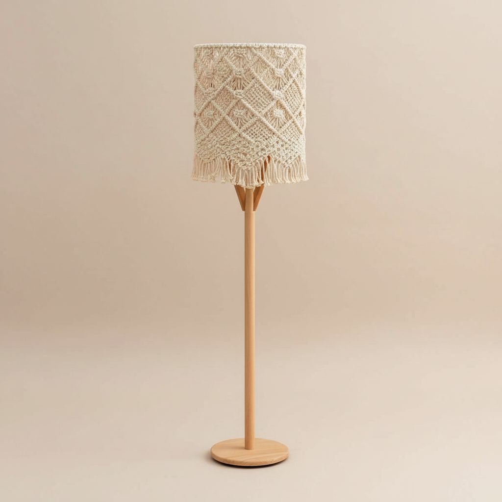 Lampadaire macramé beige naturel pour une ambiance chaleureuse
