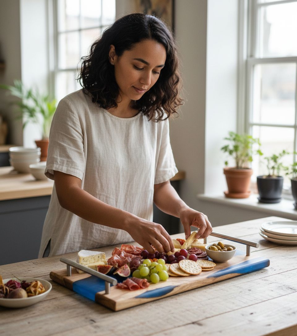 plateau bois d'olivier bleu design exclusif 25x35cm