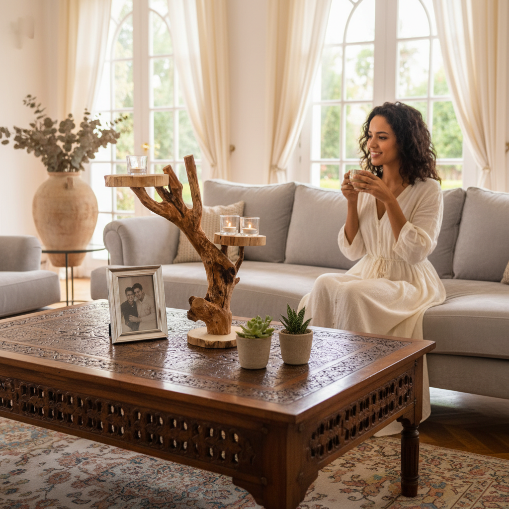 étagère en bois élégante en forme de branche arbre pour un intérieur unique