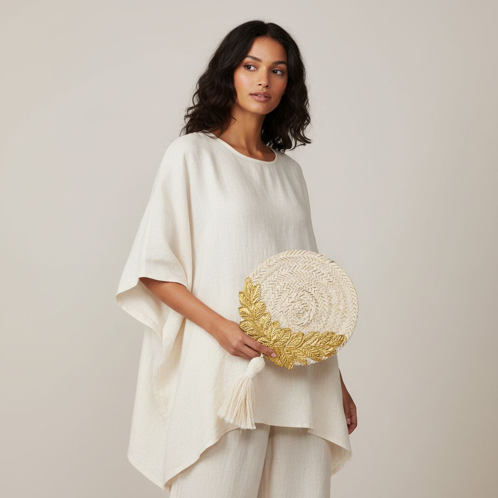 Éventail en fibre végétale et cuivre pour un style unique