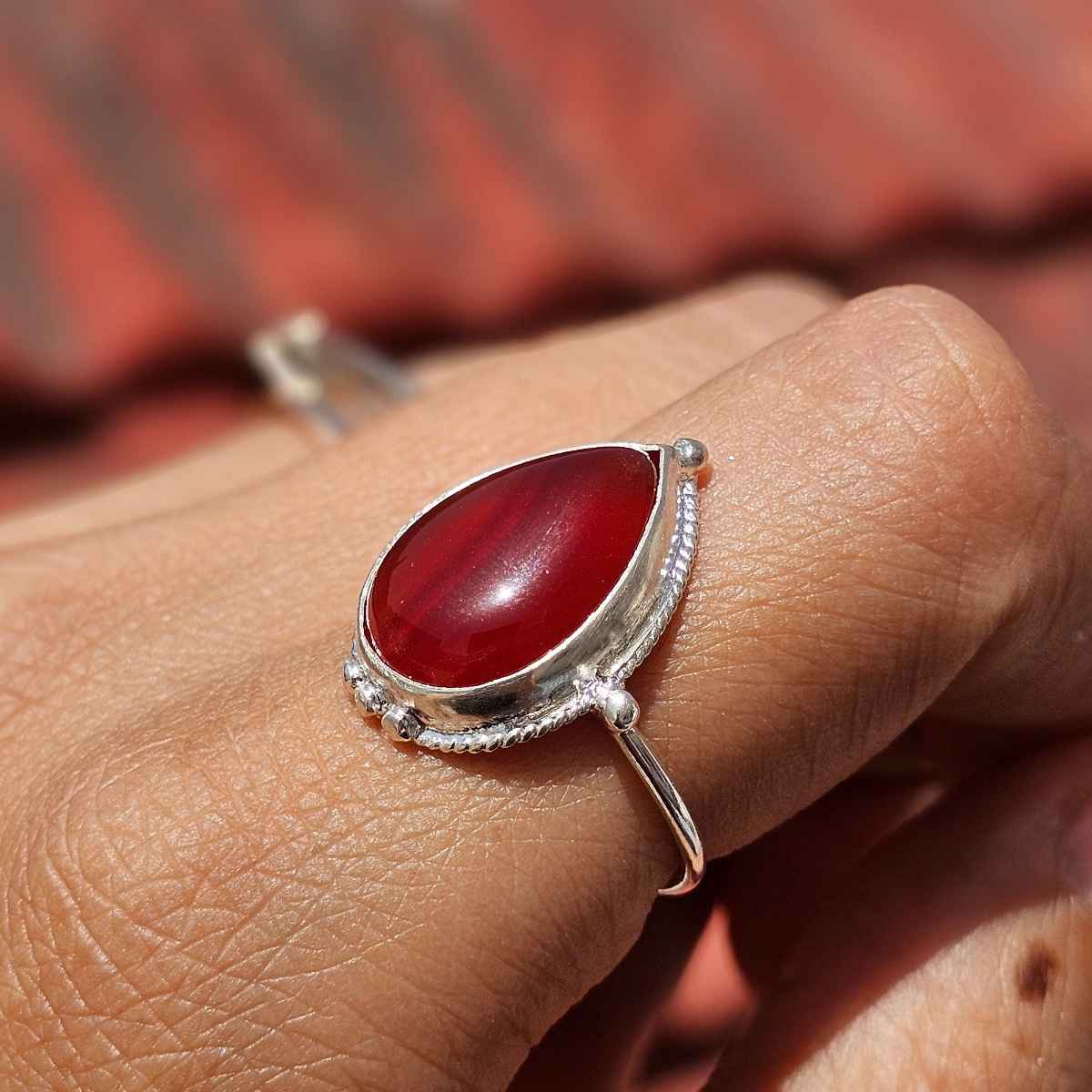 Bague cornaline naturelle en argent 925 ajustable luxe exclusif