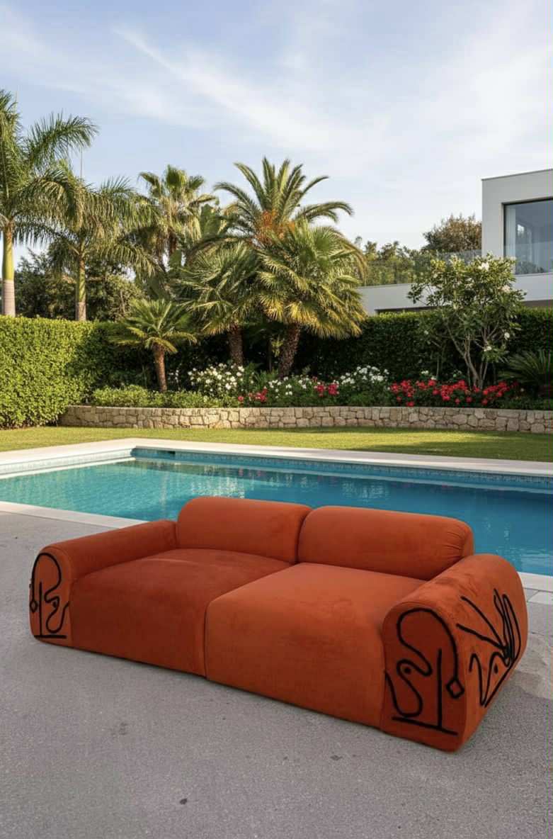 Canapé convertible 3 places brodé a la main