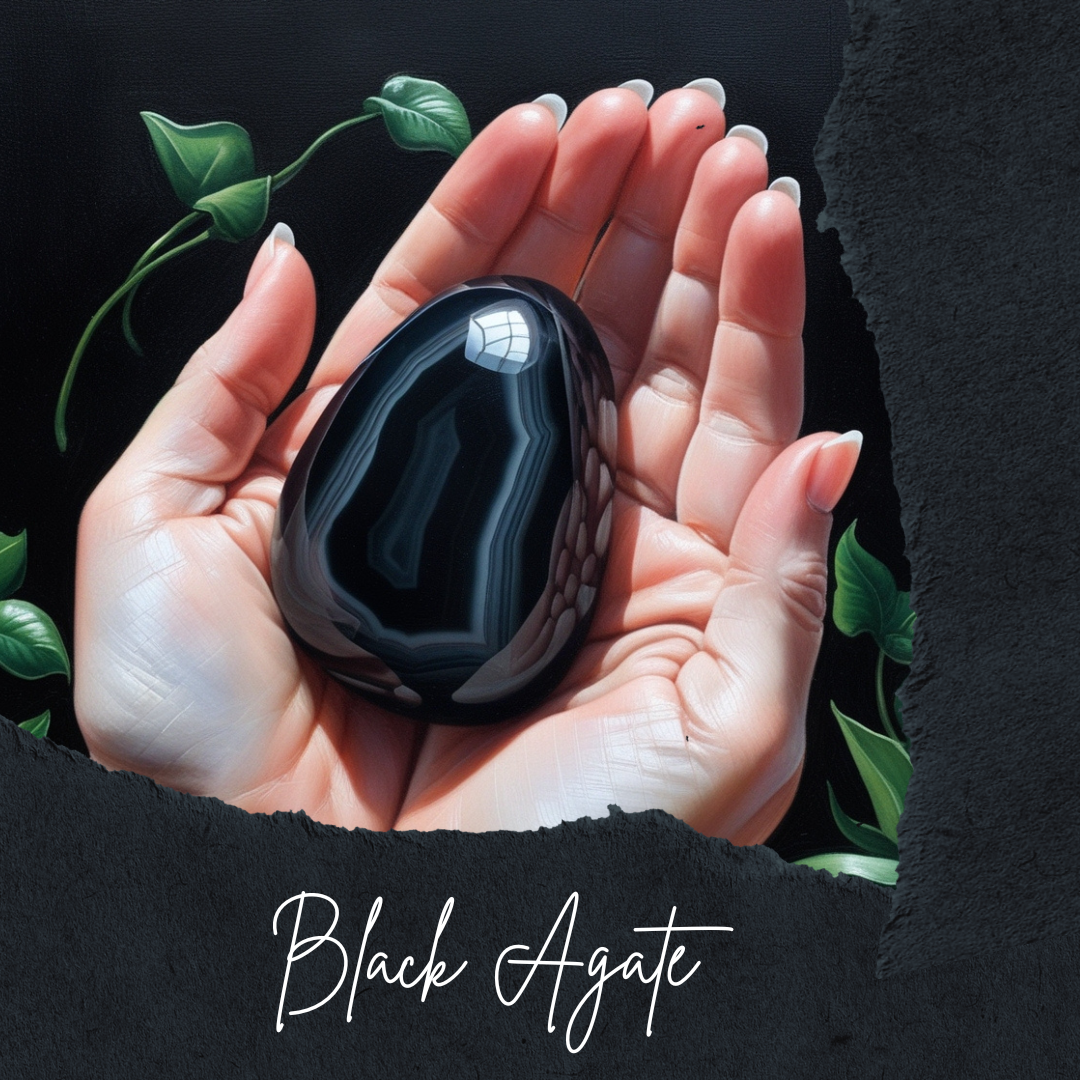 bague ajustable en acier inoxydable et agate noire