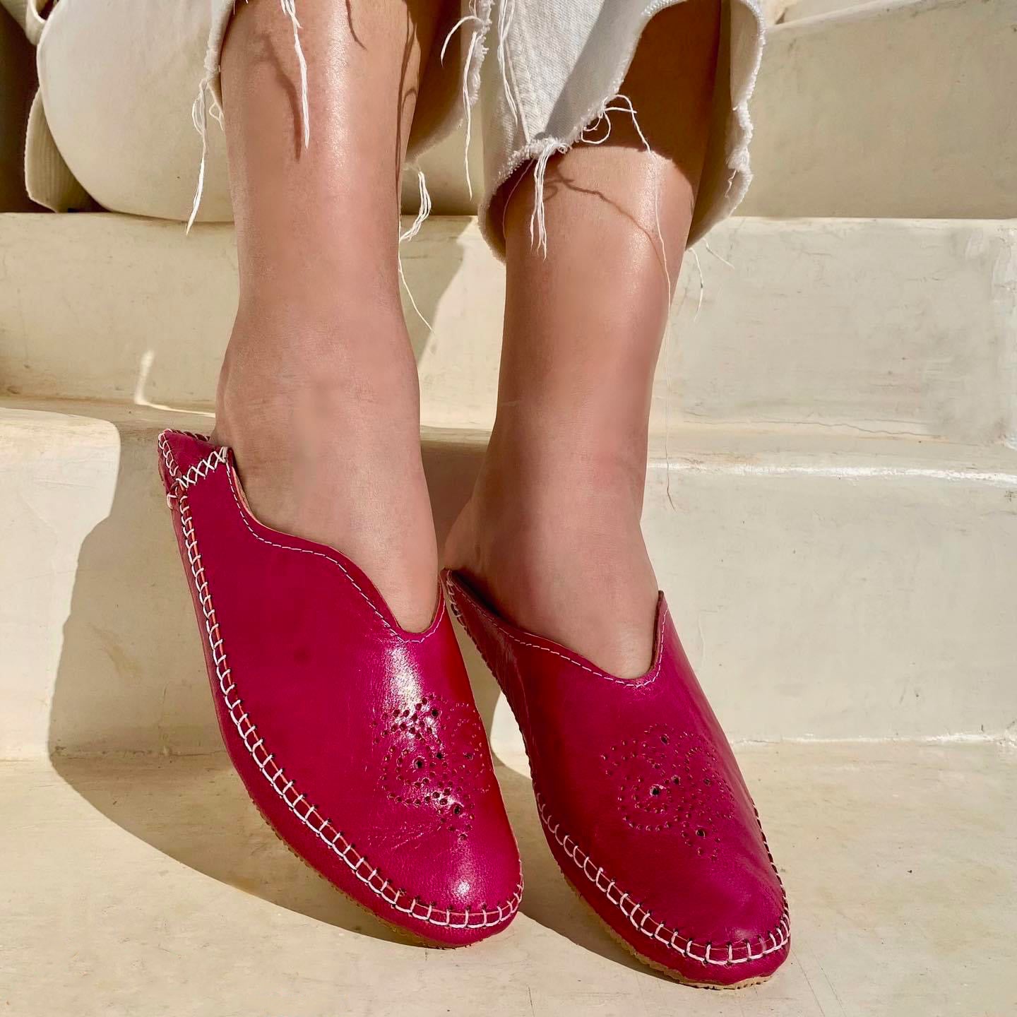 Babouches Mannena fait main en cuir véritable pour femmes