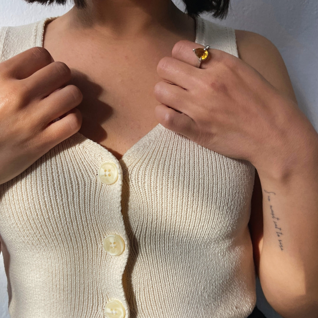 Bague ajustable en citrine naturelle 3,4 carats en argent 940 - artisanat Tunisien fait main | ILEYCOM