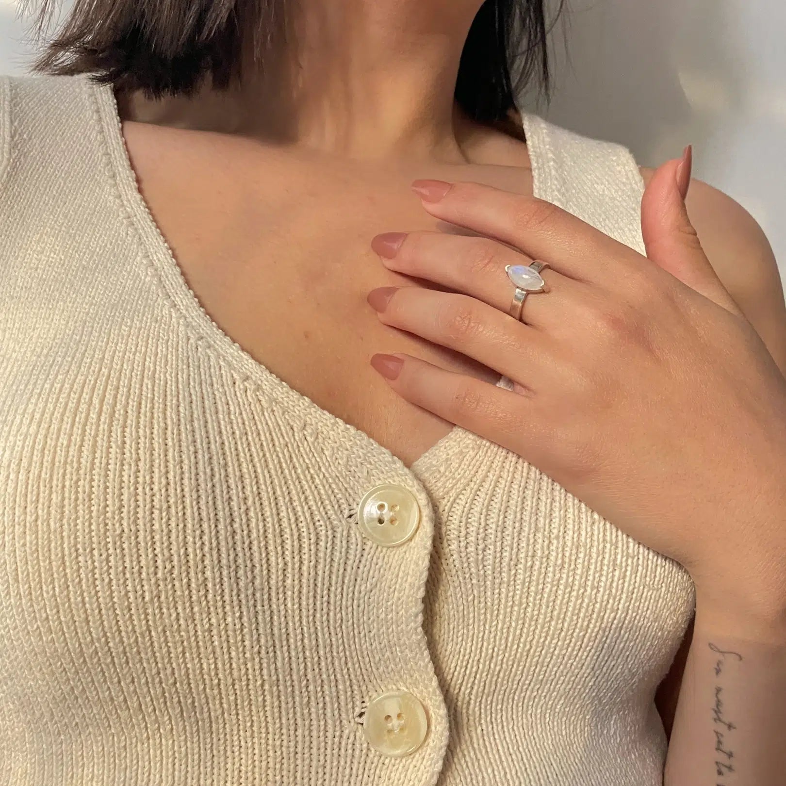 Bague argent ajustable en pierre de lune 4,6 carats