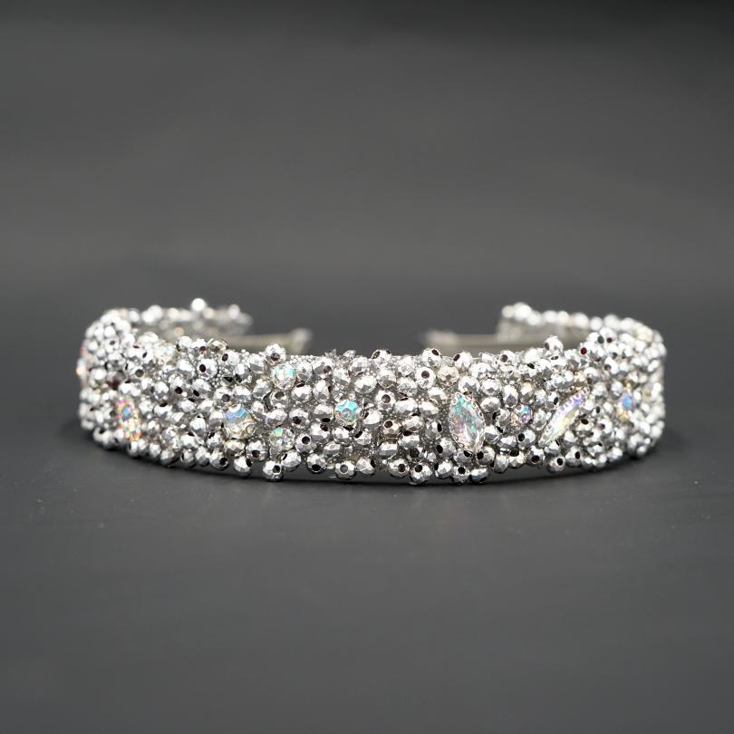 Bandeau cheveux de mariage couleur gris avec des perles et Diamonds - artisanat Tunisien fait main | ILEYCOM