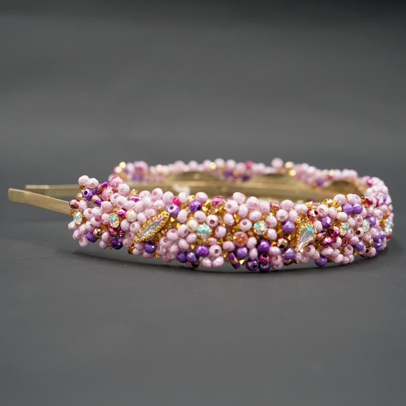 Bandeau cheveux de mariage couleur mauve avec des perles et Diamonds - artisanat Tunisien fait main | ILEYCOM