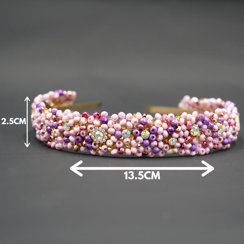 Bandeau cheveux de mariage couleur mauve avec des perles et Diamonds - artisanat Tunisien fait main | ILEYCOM