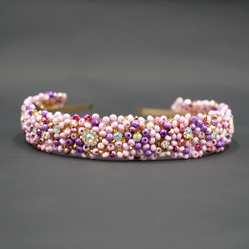 Bandeau cheveux de mariage couleur mauve avec des perles et Diamonds - artisanat Tunisien fait main | ILEYCOM