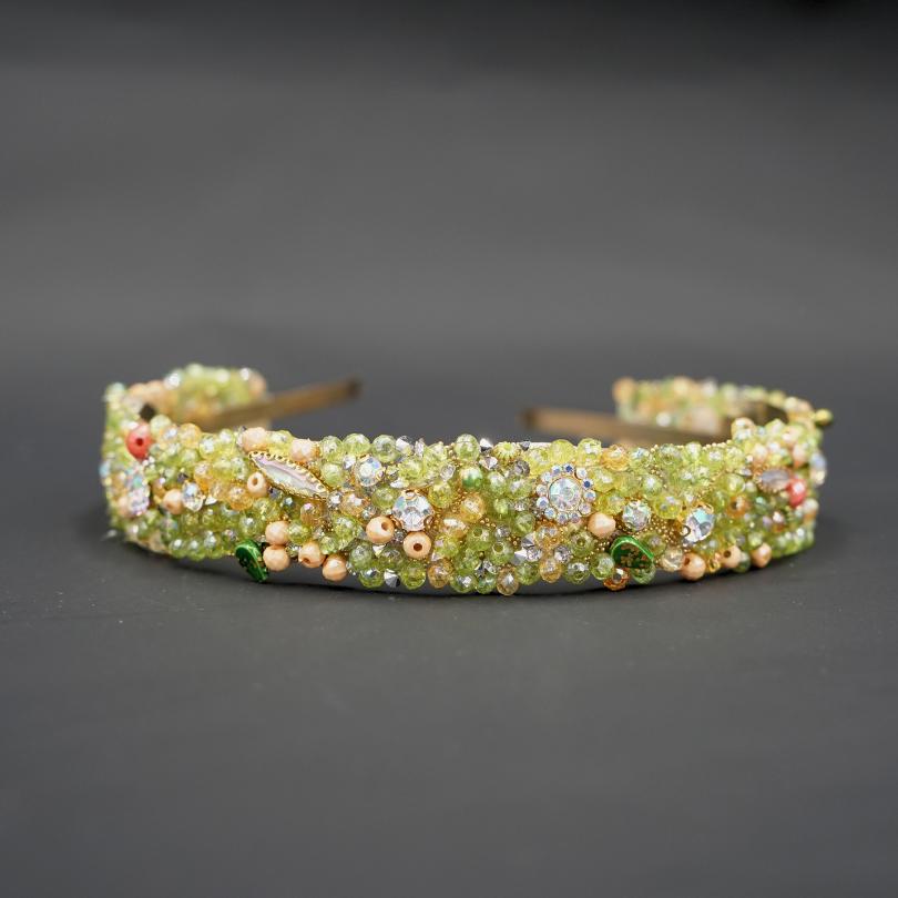 Bandeau cheveux de mariage couleur vert avec des perles et Diamonds - artisanat Tunisien fait main | ILEYCOM