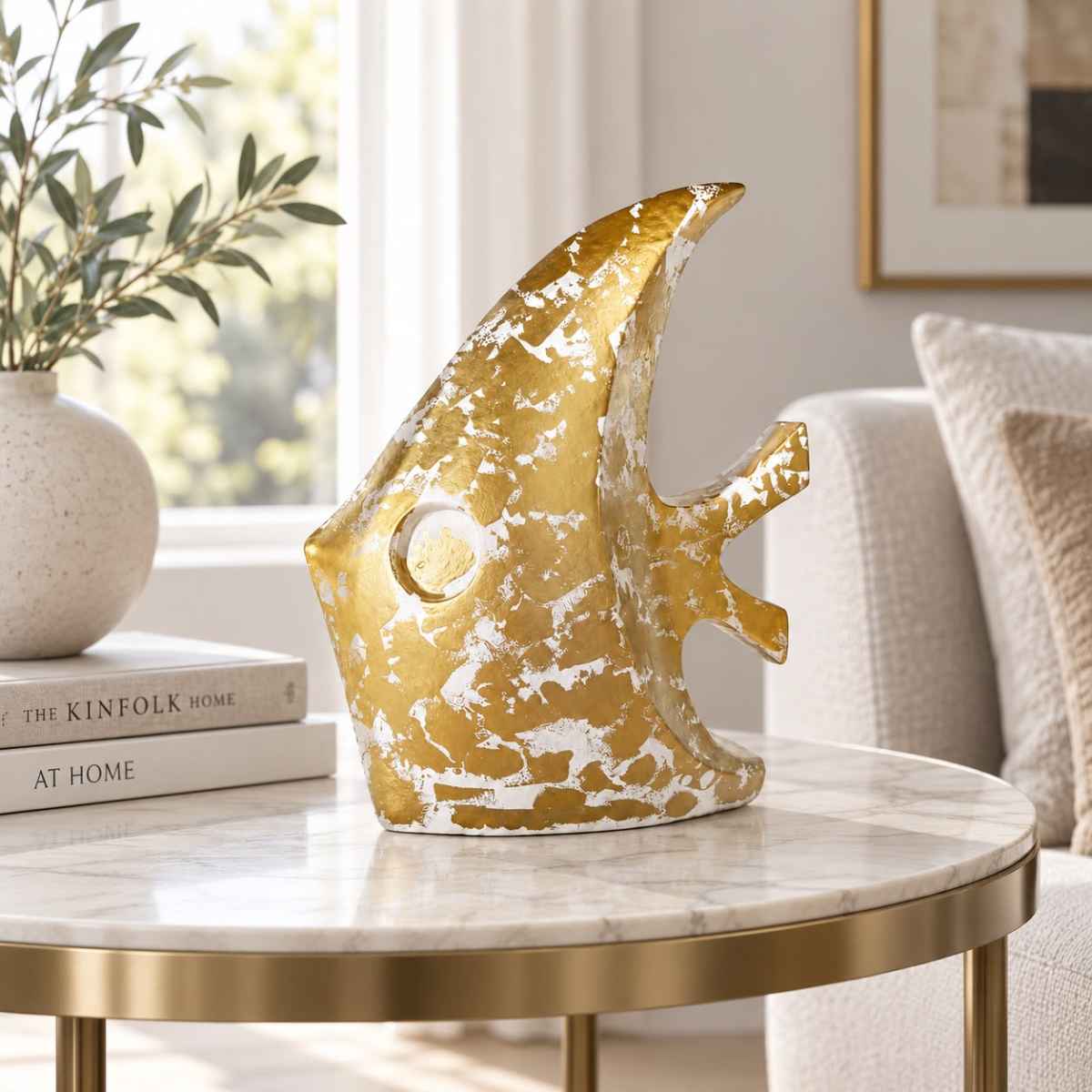 sculpture poisson blanche et dorée pour un décor chic et élégant