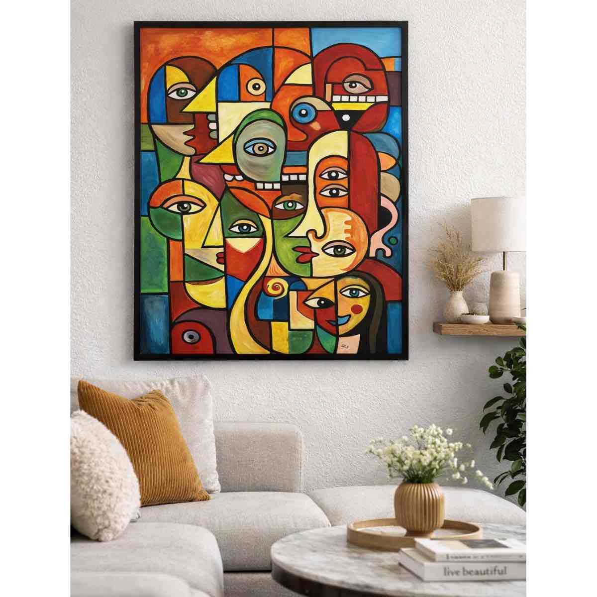 art abstrait Many Faces One World une œuvre unique et colorée