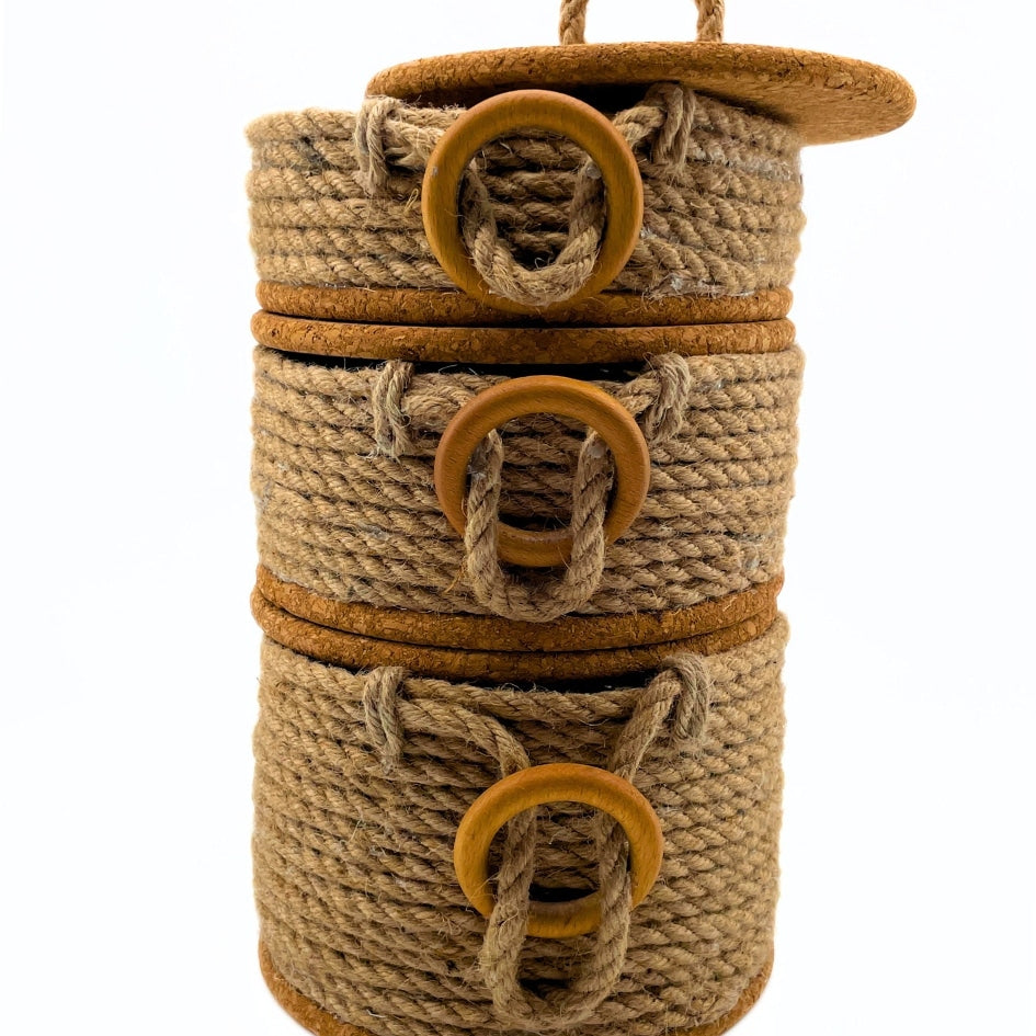 Boite à rangement Beige et avec motif en bois à 13 diamètre avec 3 dimensions di - artisanat Tunisien fait main | ILEYCOM
