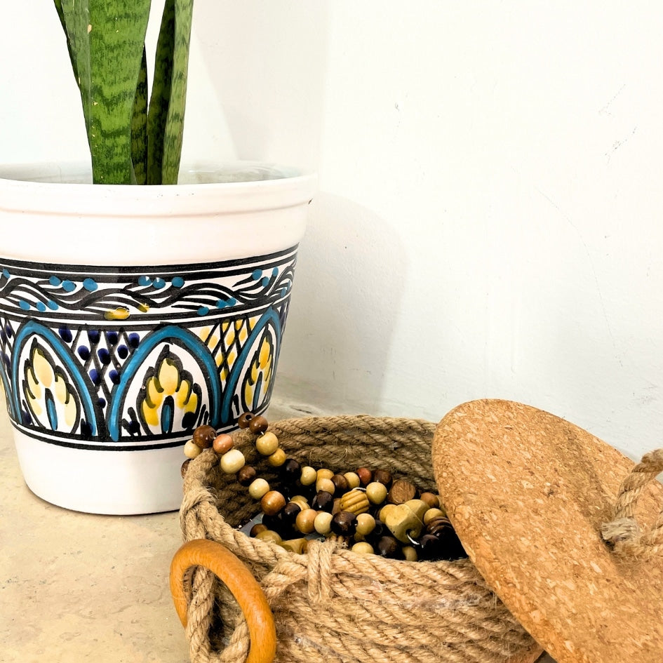 Boite à rangement Beige et avec motif en bois à 13 diamètre avec 3 dimensions di - artisanat Tunisien fait main | ILEYCOM