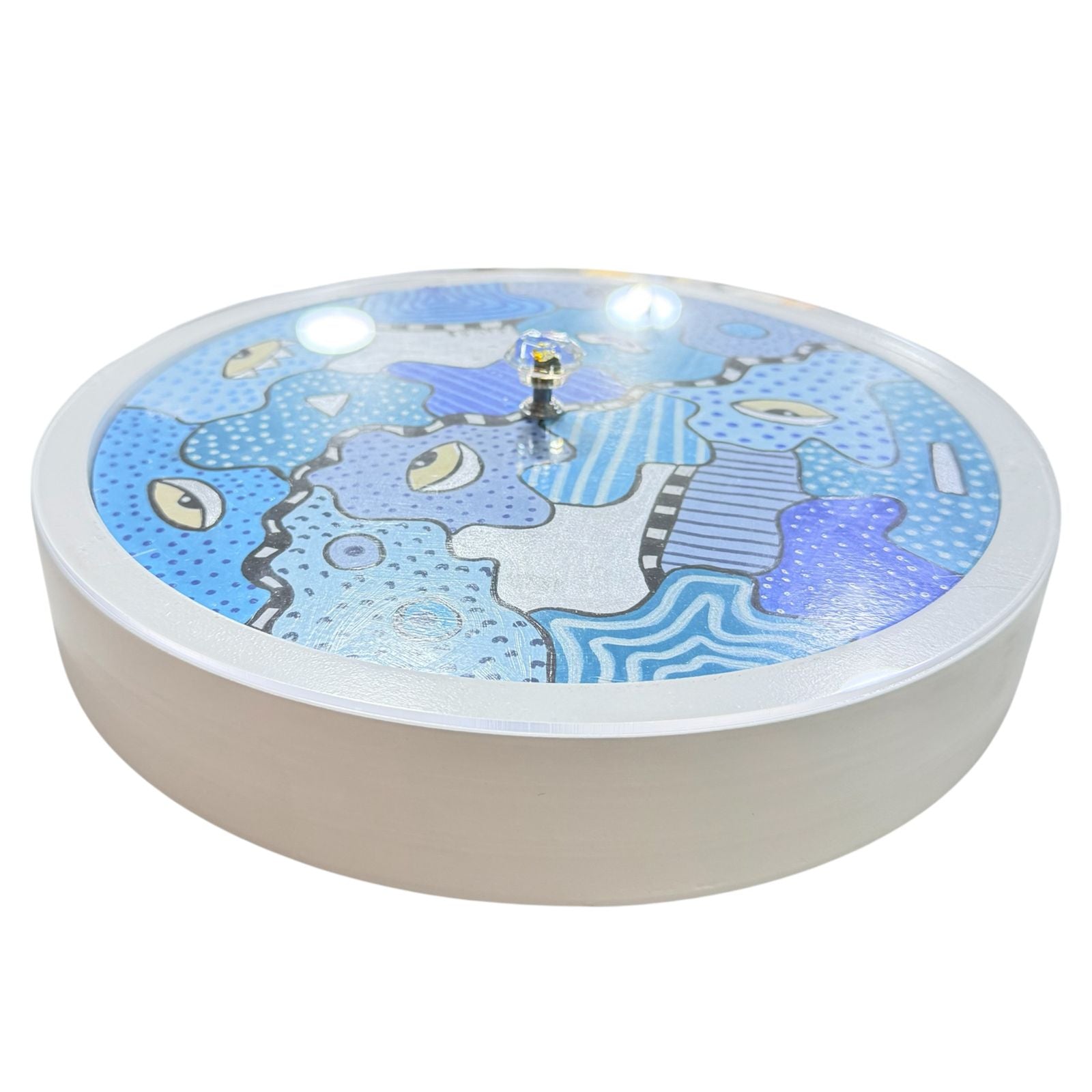 Boite en bois avec couvercle en plexi - Pièce design peinte à la main- Motifs en bleu