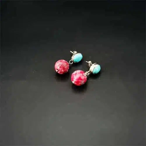 Boucle d'oreilles a Fermoir papillon, Regalite et turquoise
