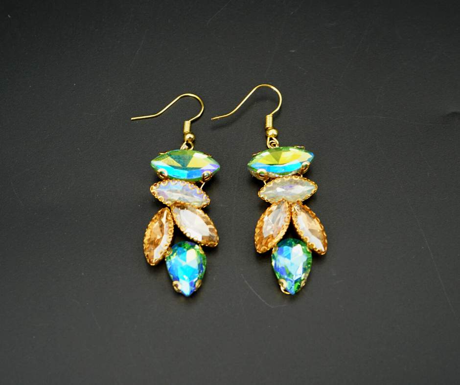 Boucles d’oreille pour mariée, couleur bleu , modèle plante - artisanat Tunisien fait main | ILEYCOM