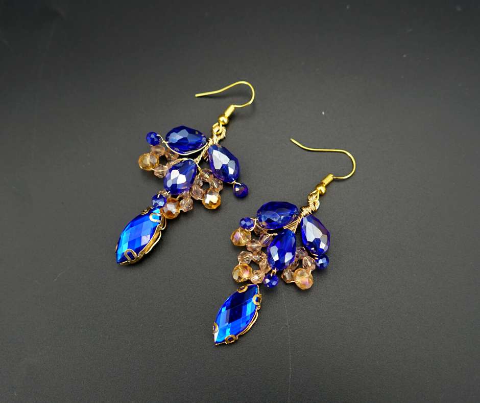 Boucles d’oreille pour mariée, couleur bleu , modèle longue - artisanat Tunisien fait main | ILEYCOM