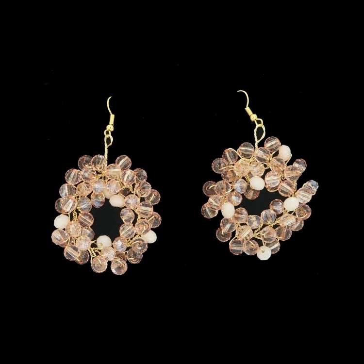 Bridal earrings, pink color, circle model.