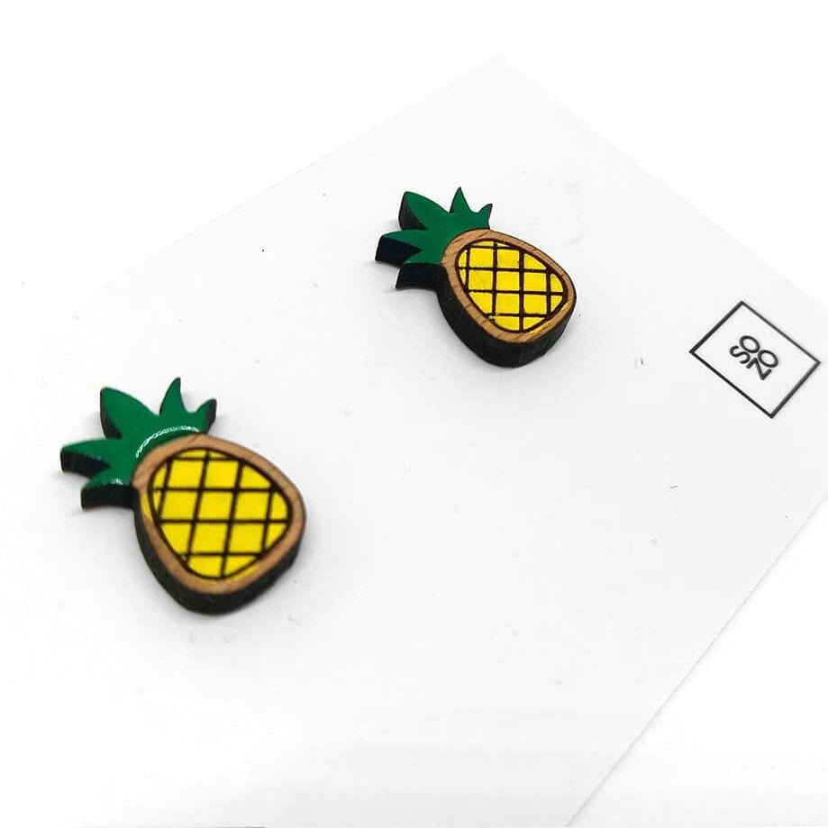 Boucles d'oreilles Ananas – Bois Massif & Peinture Acrylique - artisanat Tunisien fait main | ILEYCOM