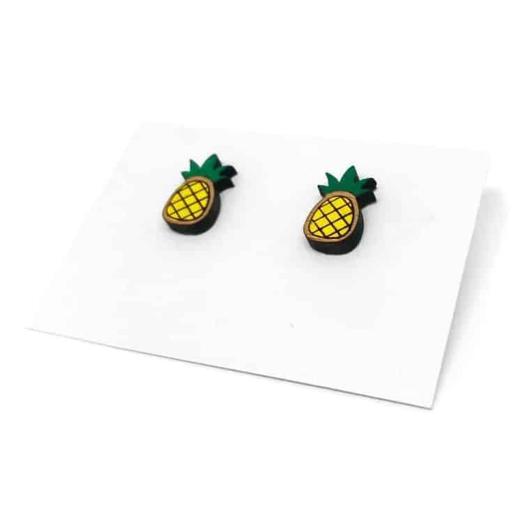Boucles d'oreilles Ananas – Bois Massif & Peinture Acrylique - artisanat Tunisien fait main | ILEYCOM
