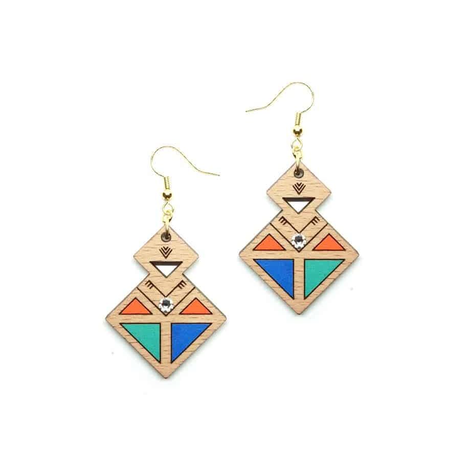 Boucles d'oreilles berbères "Amazigh Spirit" – Bois & Peinture Acrylique - artisanat Tunisien fait main | ILEYCOM