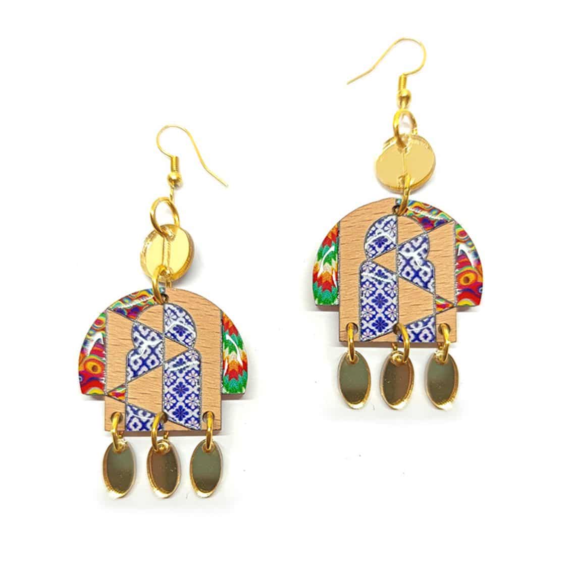 Boucles d'oreilles berbères Bab Bhar en Bois, Résine et Laiton - artisanat Tunisien fait main | ILEYCOM