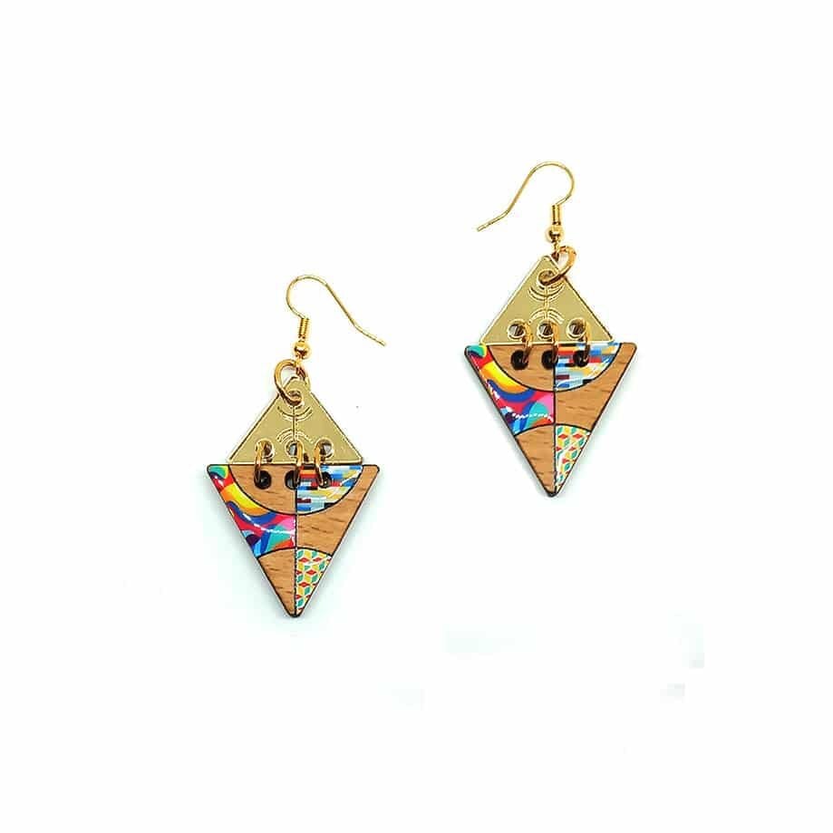 Boucles d'oreilles berbères "Éclats Berbères" – Bois, Résine & Laiton - artisanat Tunisien fait main | ILEYCOM