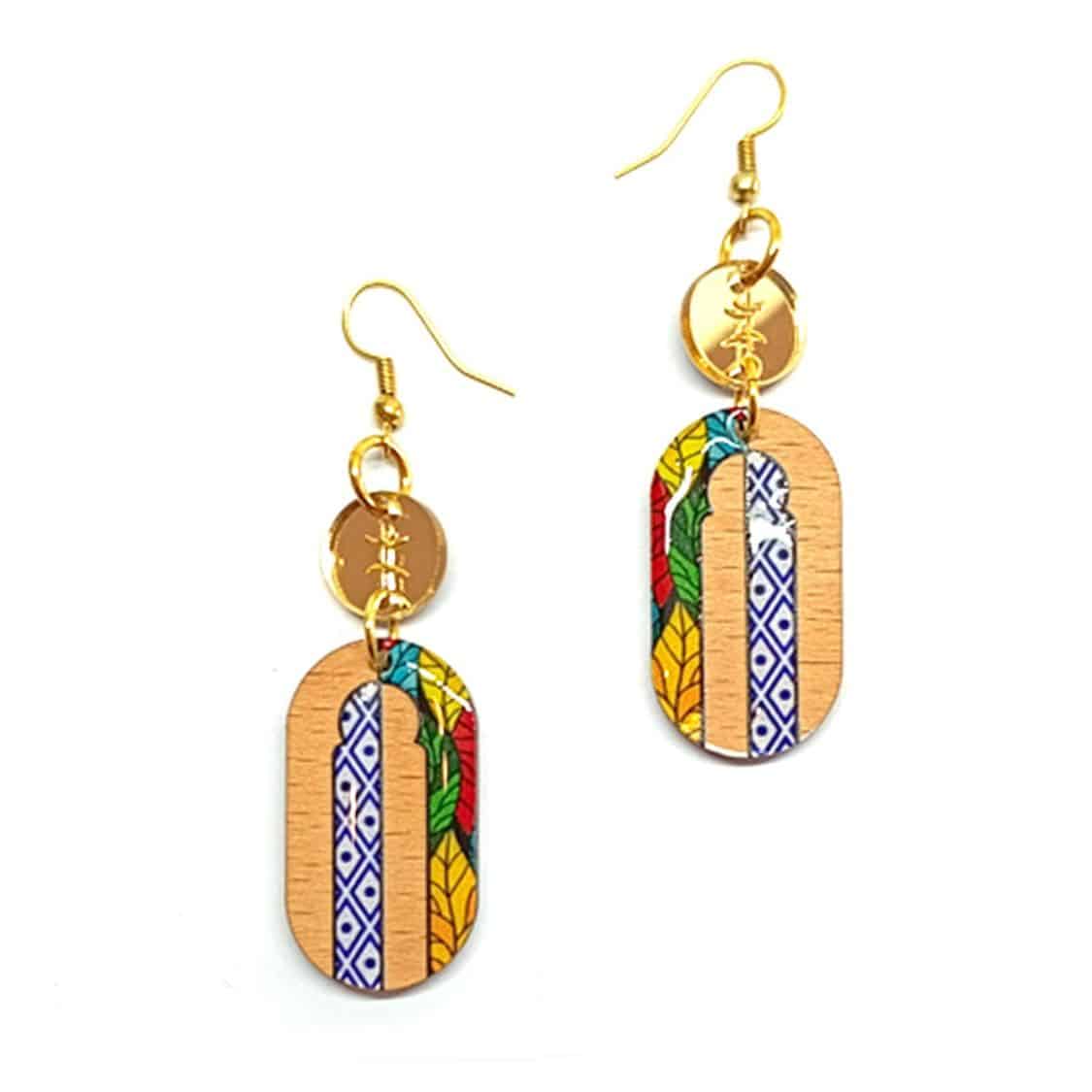 Boucles d'oreilles berbères Couleurs de la Medina en Bois, Résine et Laiton - artisanat Tunisien fait main | ILEYCOM