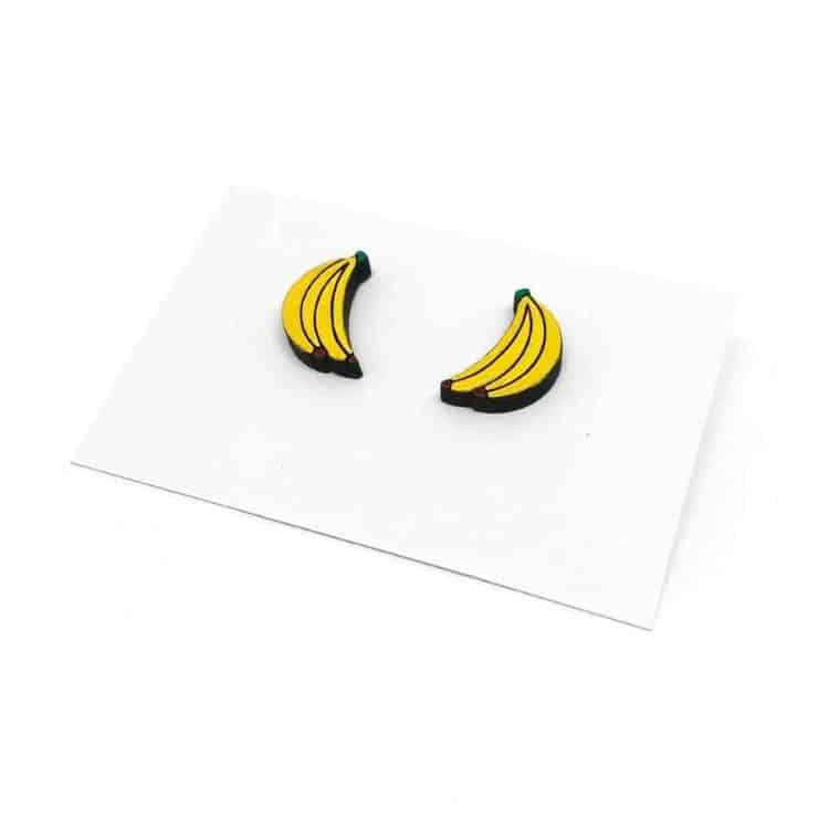 Boucles d'oreilles Clous Banane – Bois Massif & Peinture Acrylique - artisanat Tunisien fait main | ILEYCOM
