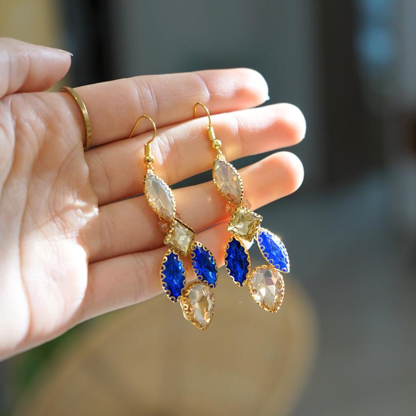 Boucles d'oreilles de mariage bleu, bijoux de mariée, Boucles d’oreilles en form - artisanat Tunisien fait main | ILEYCOM
