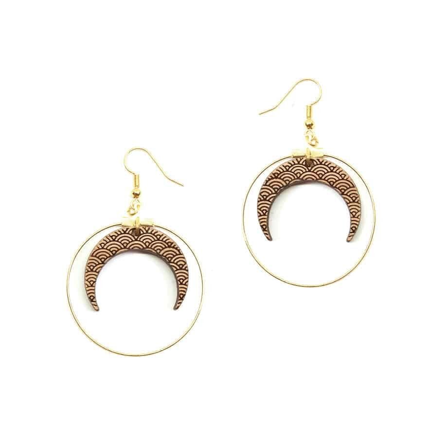 Boucles d'oreilles "Douce Lune" – Bois & Laiton Doré - artisanat Tunisien fait main | ILEYCOM