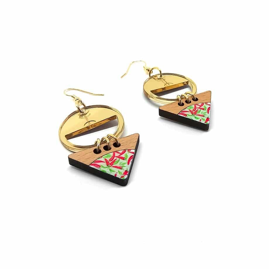 Boucles d'oreilles en bois "Red Hot Chili Berber" - artisanat Tunisien fait main | ILEYCOM