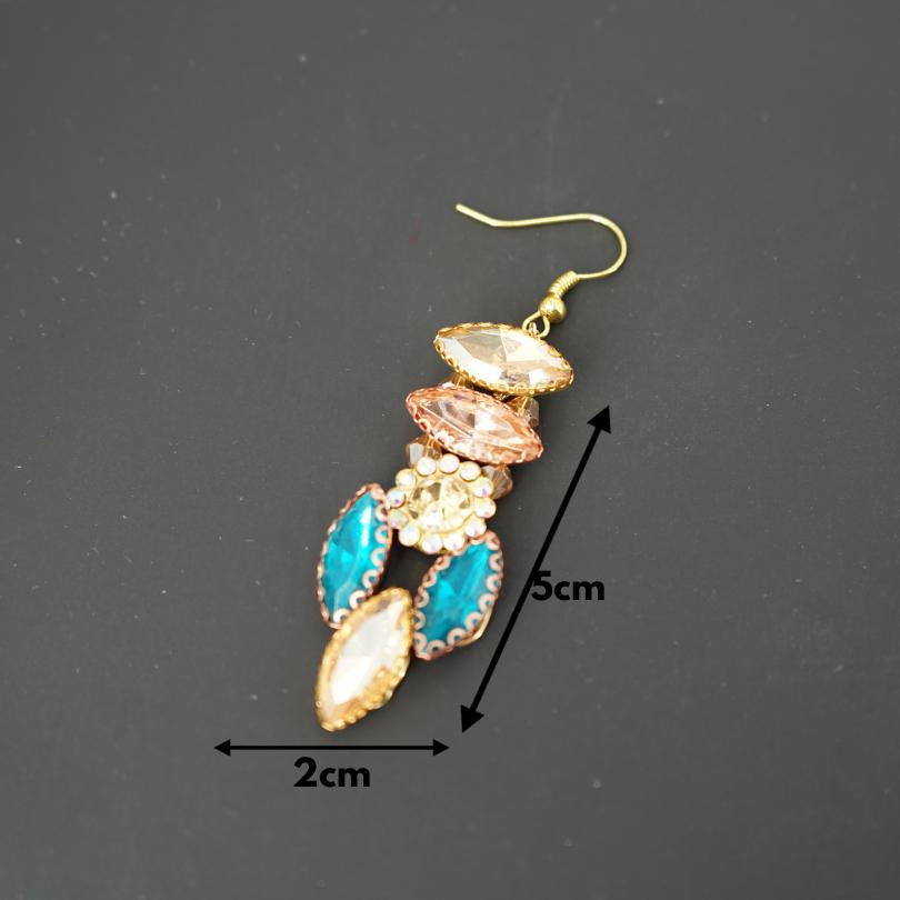 Boucles d'oreilles en cristal bleu vert, boucles d'oreilles pendantes en cristal - artisanat Tunisien fait main | ILEYCOM