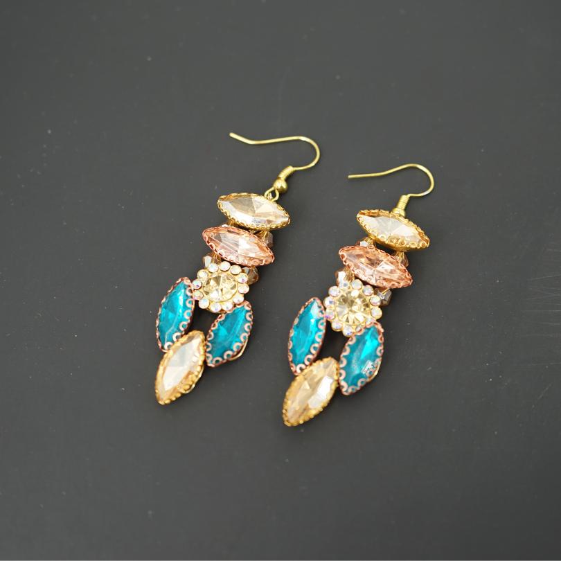 Boucles d'oreilles en cristal bleu vert, boucles d'oreilles pendantes en cristal - artisanat Tunisien fait main | ILEYCOM