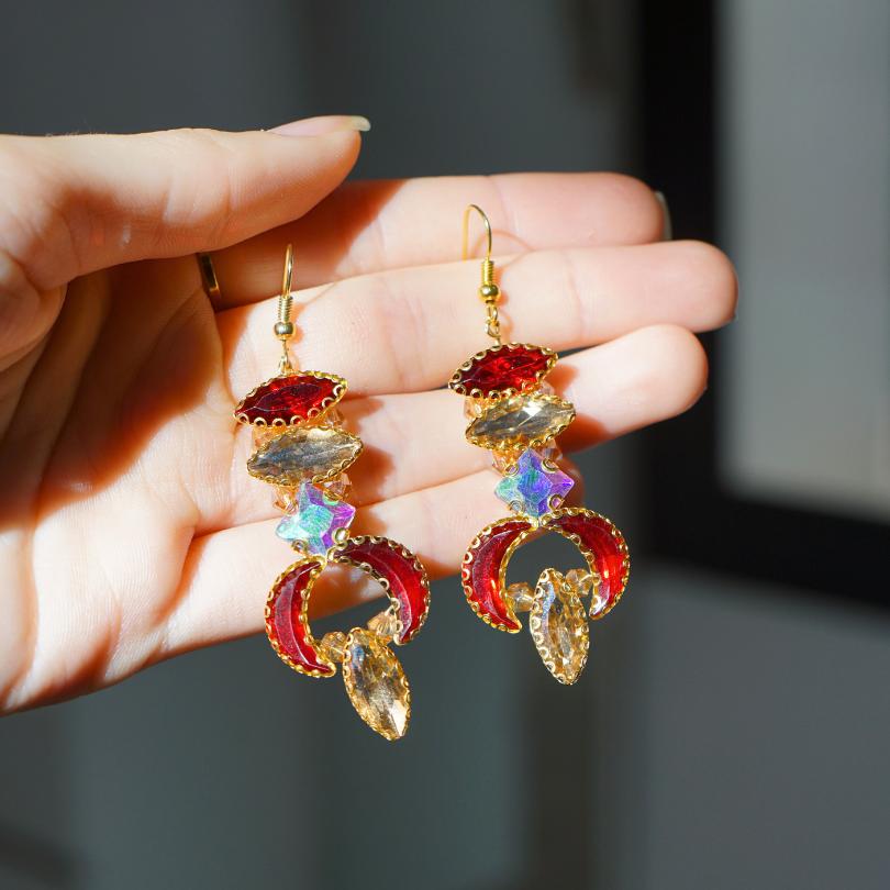 Boucles d'oreilles en cristal rouge, bijoux de mariée longs, boucles d'oreilles - artisanat Tunisien fait main | ILEYCOM