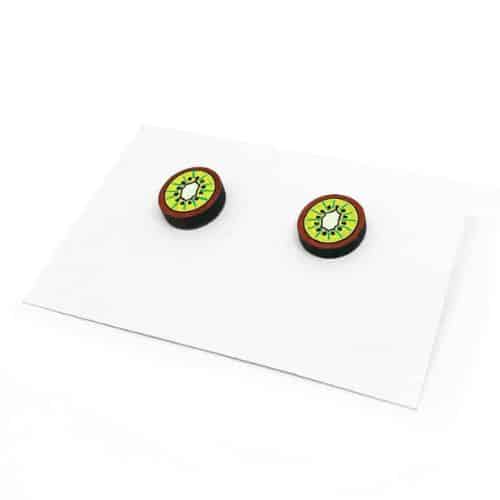Boucles d'oreilles minimalistes "Kiwi" en bois peint - artisanat Tunisien fait main | ILEYCOM