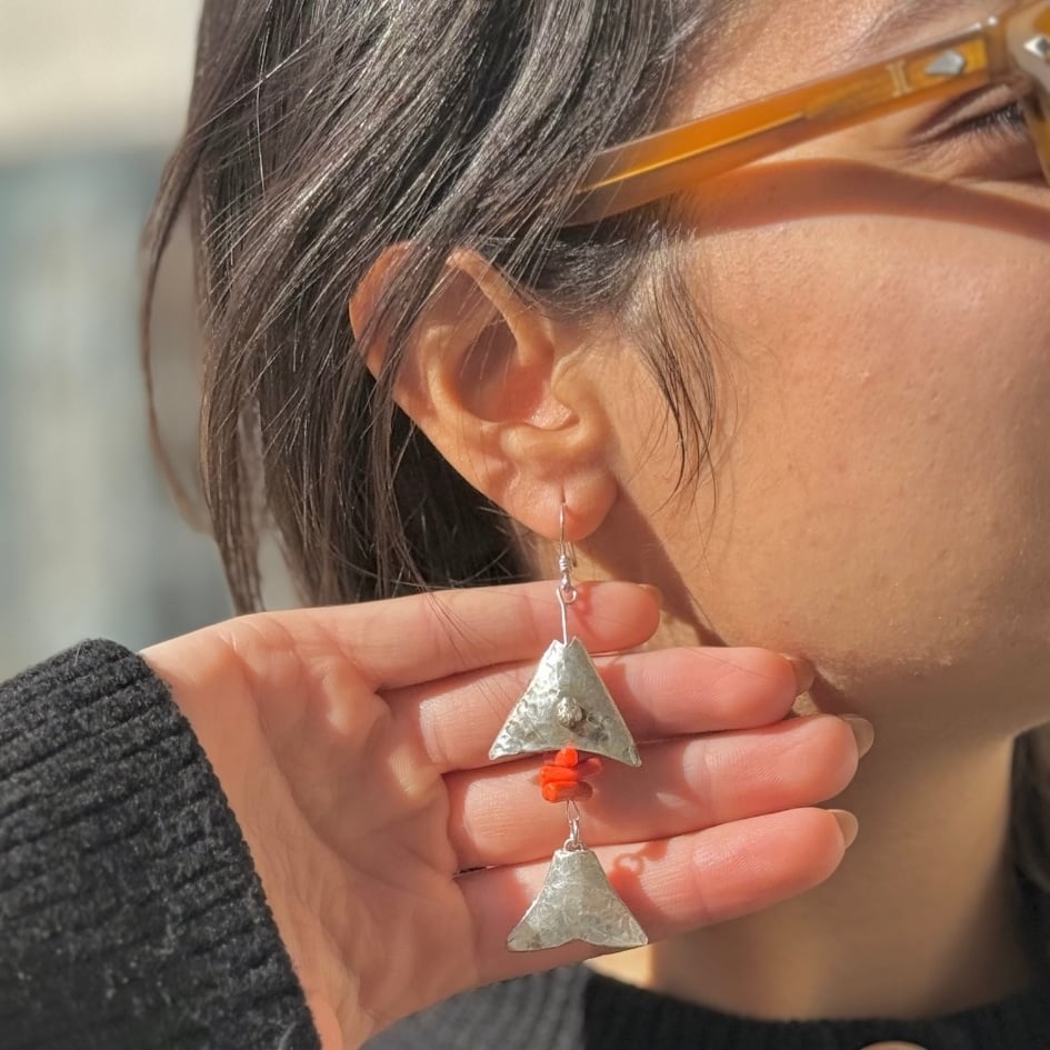 Boucles d'oreilles poisson corail naturel en Argent 850 - (2,5 × 6 cm ) - artisanat Tunisien fait main | ILEYCOM
