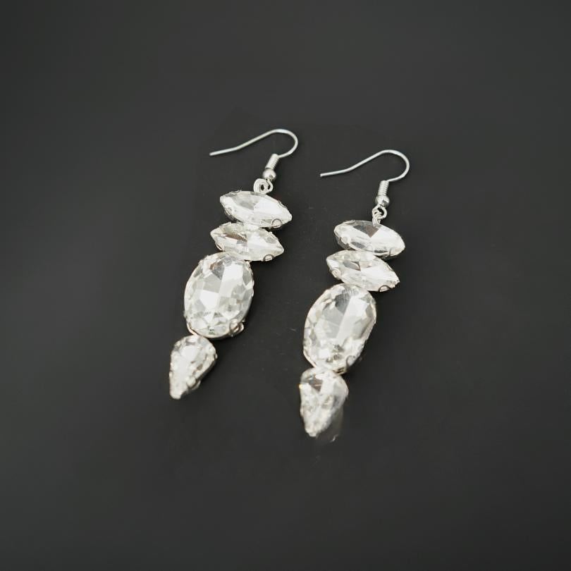 Boucles d'oreilles pour mariée en cristal Blanc, boucles d'oreilles pendantes, b - artisanat Tunisien fait main | ILEYCOM