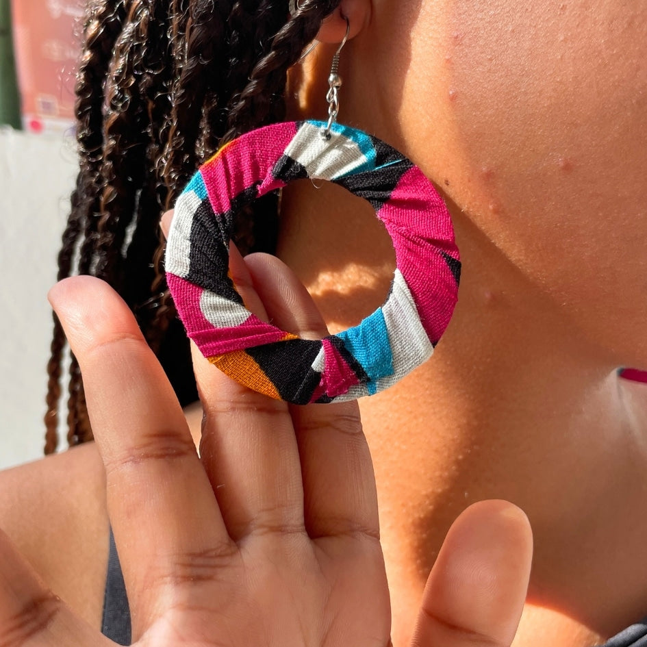 Boucles d'oreilles rondes recyclées multicolores - artisanat Tunisien fait main | ILEYCOM