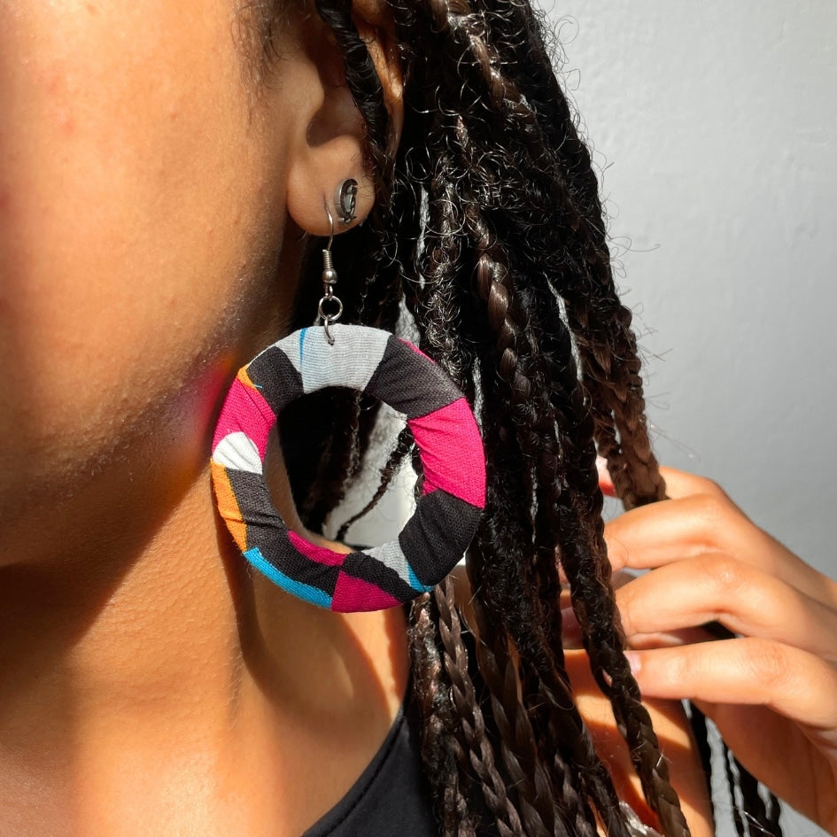 Boucles d'oreilles rondes recyclées multicolores - artisanat Tunisien fait main | ILEYCOM