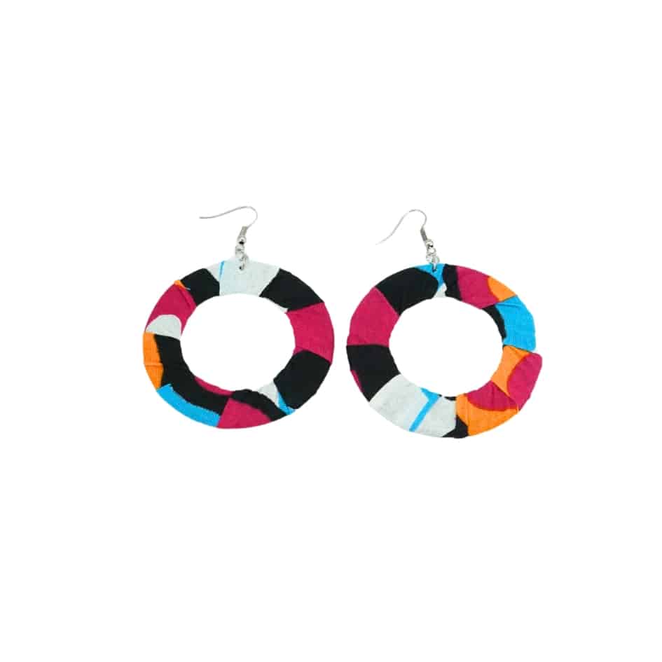 Boucles d'oreilles rondes recyclées multicolores - artisanat Tunisien fait main | ILEYCOM