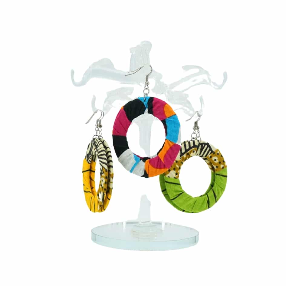 Boucles d'oreilles rondes recyclées multicolores - artisanat Tunisien fait main | ILEYCOM