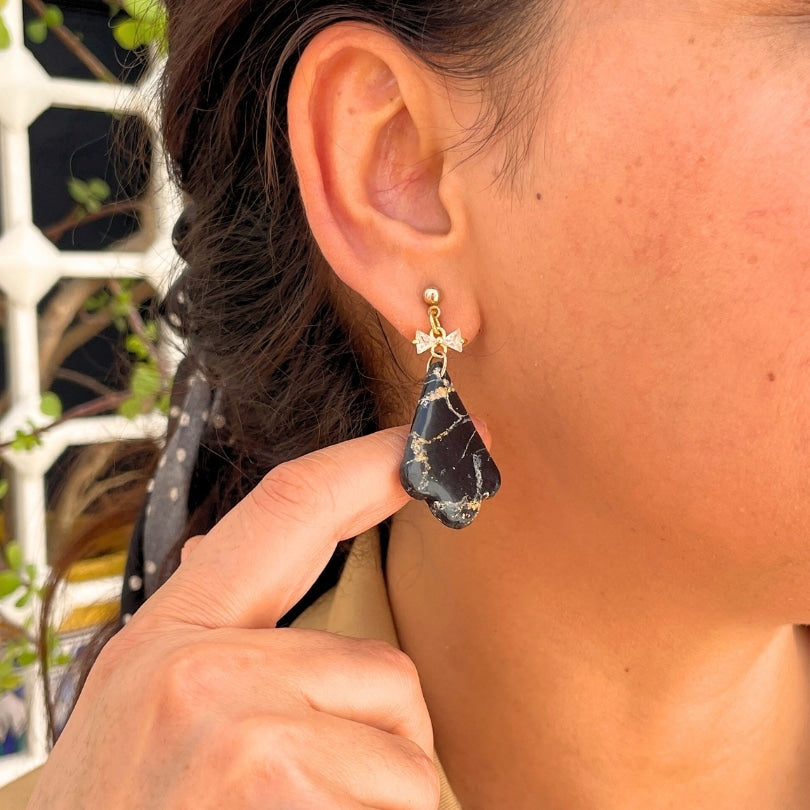 Boucles Noirs avec Perle - artisanat Tunisien fait main | ILEYCOM