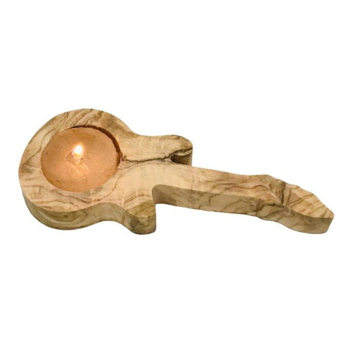 Bougeoir bois d'olivier guitare – Bougeoir artisanal déco musique cadeau
