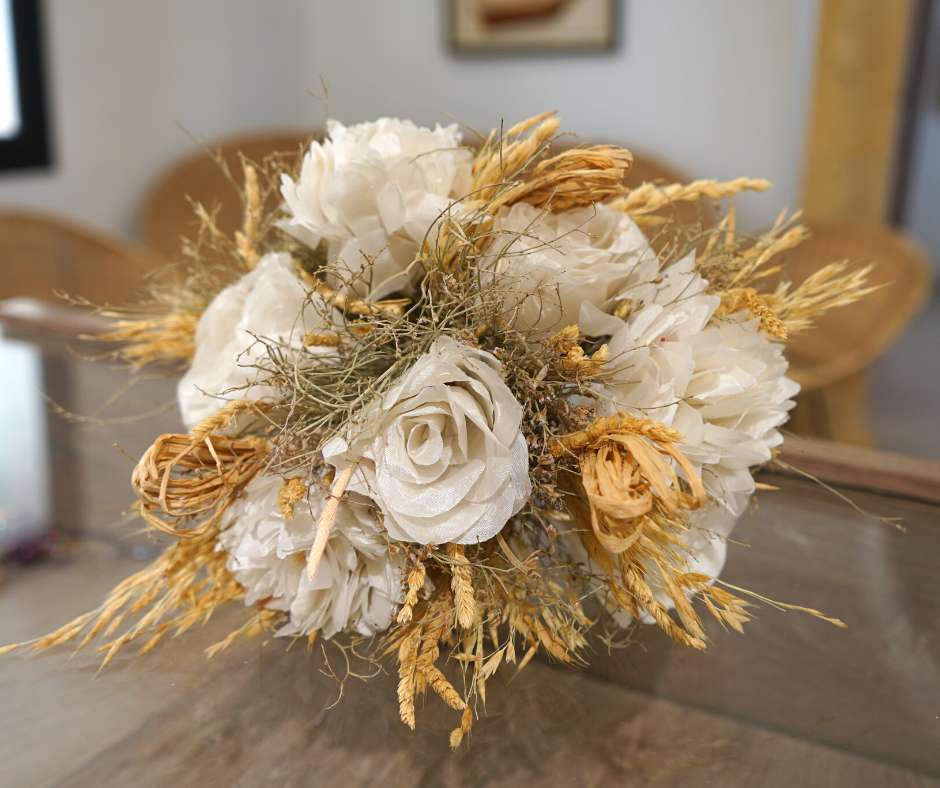 Bouquet de fleurs Blanche et jaune mariage - artisanat Tunisien fait main | ILEYCOM