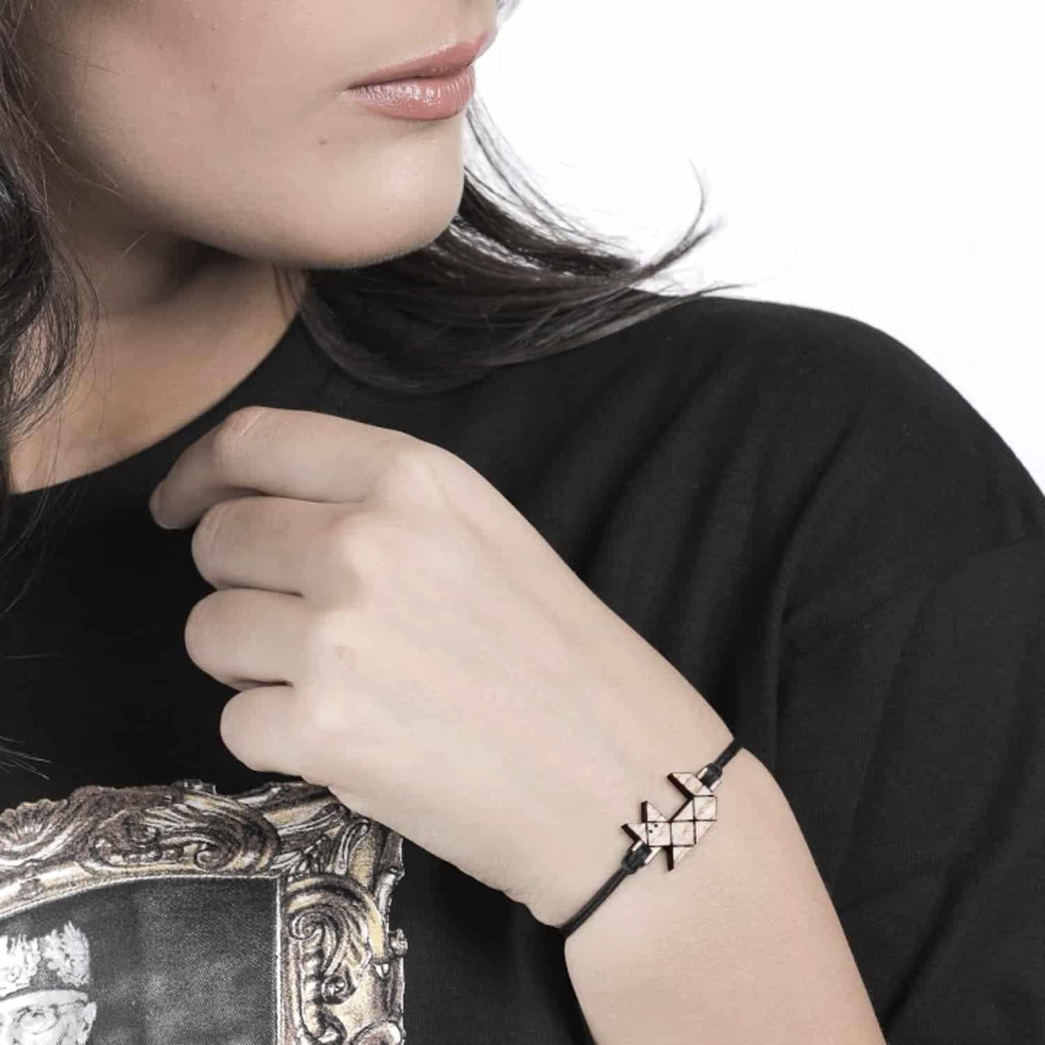 Bracelet Chat Origami – Pendentif en Bois Massif - artisanat Tunisien fait main | ILEYCOM